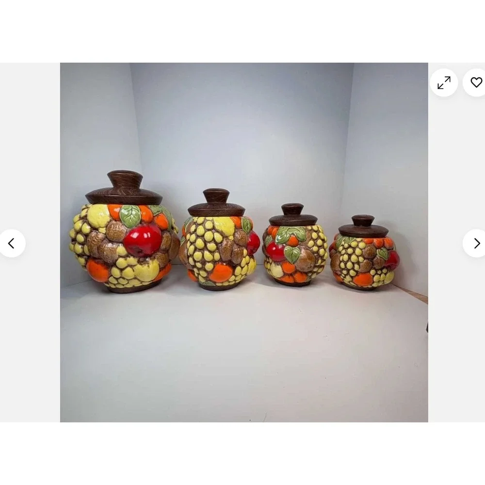 Four Jamar Mallory Ceramic Fruit Cornucopia Canister Cookie Jars Vintage MCM USA